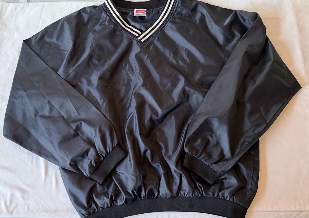 Vintage Rawlings Black V-Neck Baseball Pullover Windbreaker Men’s Size Large